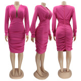 Sexy Solid V Neck Long Sleeve Bodycon Dress HNIF-HN016
