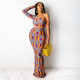 Plus Size Printed One Shoulder Maxi Skirt 2 Piece Sets HNIF-HN008