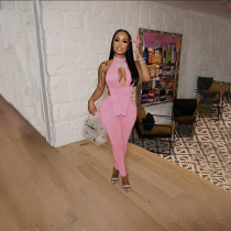 Sexy Solid Halter Top And Pants Two Piece Sets HNIF-HN015