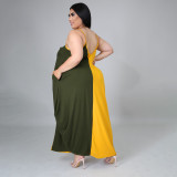 Plus Size Contrast Color Loose Sling Maxi Dress HNIF-DHN005