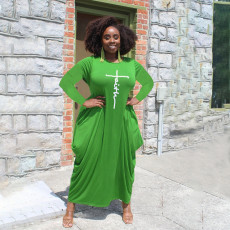 Plus Size Casual Long Sleeve Loose Maxi Dress HNIF-DHN008