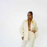 Solid Full Sleeve Coat And Pants Two Piece Sets HNIF-048
