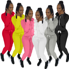 Casual Sports Solid Zipper Hoodie Two Piece Suits YIM-216