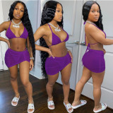 Fashion Sexy Spring And Summer Bikini Halterneck Swimwear Three Piece Set AL-200