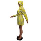 Casual Printed Drawstring Hooded Zopper Coat+Shorts 2 Piece Suits MEM-88388