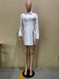White Long Sleeve Split Hem Blouse OLYF-6074