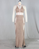 Sexy Knitted Bra Top Long Skirt Hollow Out 2 Piece Sets ZSD-0117