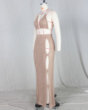 Sexy Knitted Bra Top Long Skirt Hollow Out 2 Piece Sets ZSD-0117
