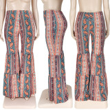 Plus Size Casual Paisley Print Flared Pants ASL-7052