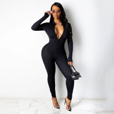 Solid Long Sleeve Zipper Slim Jumpsuit SFY-2134