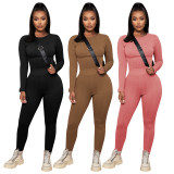 Solid Sweater Long Sleeve Two Piece Pants Set TE-4323