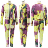 Plus Size Tie Dye Print Zipper Long Sleeve 2 Piece Suits (Without Mask)HNIF-050
