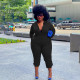 Plus Size Solid Hooded Long Sleeve Zipper Jumpsuit PHF-13248