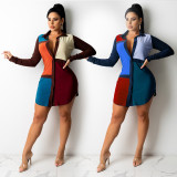 Contrast Color Long Sleeve Shirt Dress PHF-13245