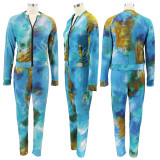 Plus Size Tie Dye Print Zipper Long Sleeve 2 Piece Suits (Without Mask)HNIF-050
