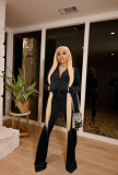Solid Velvet Zipper Long Sleeve Top Flare Pants 2 Piece Suits NIK-263
