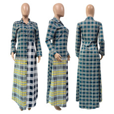 Plus Size Striped Full Sleeve Buttons Long Shirt Dress GLF-10032