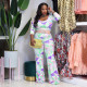 Plus Size Geometric Print Long Sleeve Jumpsuit (Without Belt)WPF-80328