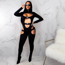 Sexy Solid Buckle Hollow Out Long Sleeve Jumpsuit MDF-5258