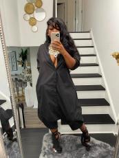Black Buttons Half Sleeve Loose One Piece Jumpsuit HMS-5506