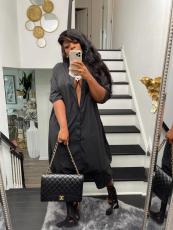 Black Buttons Half Sleeve Loose One Piece Jumpsuit HMS-5506