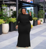 Solid Long Sleeve Casual Maxi Dress YS-8825