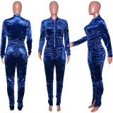 Solid Velvet Ruched Long Sleeve Split Pants 2 Piece Suits SH-390070