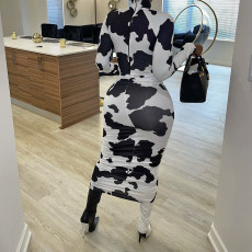 Sexy Printed Long Sleeve Zipper Maxi Dress SH-390056