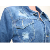 Denim Ripped Hole Tassel Full Sleeve Casual Long Coat SH-390000