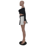 Sexy Off Shoulder Long Sleeve Pleated Mini Skirt 2 Piece Sets TR-1175