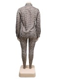 Plus Size Geometric Print Blouse Top And Pants 2 Piece Sets MEM-88392