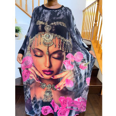 Plus Size Casual Printed Loose Maxi Dress NNWF-7297