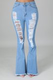 Denim Ripped Hole Flared Jeans LA-3286
