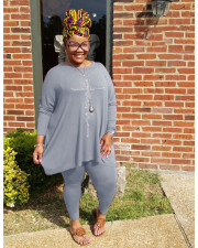 Plus Size Hot Drilling Long Sleeve 2 Piece Pants Set WAF-77275