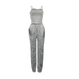 Solid Cami Top And Pants Two Piece Sets CHY-1345