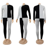 Contrast Color Patchwork Long Sleeve 2 Piece Pants Set SFY-H158