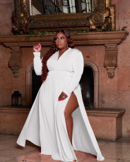 Plus Size V Neck High Split Long Sleeve Maxi Dress JRF-3655