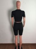 Casual Solid Hole T Shirt And Shorts Two Piece Sets LA-3277
