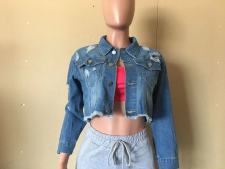 Plus Size Denim Ripped Full Sleeve Short Coat OD-8455
