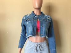 Plus Size Denim Ripped Full Sleeve Short Coat OD-8455