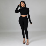 Solid Long Sleeve Two Piece Pants Set TE-4333