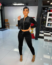 Solid Velvet Long Sleeve Two Piece Pants Set MIL-L268