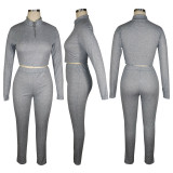Solid Long Sleeve Two Piece Pants Set TE-4333