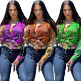 Leopard Print Long Sleeve Blouse Top ZDF-31167
