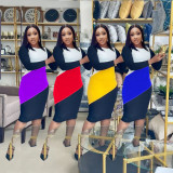 Plus Size Contrast Color Long Sleeve Midi Dress WPF-80348