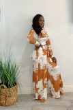 Casual Printed Long Sleeve Top Wide Leg Pants 2 Piece Suits QY-5261
