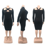 Plus Size Solid Long Sleeve Bodycon Dress PHF-13257