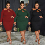 Plus Size Solid Long Sleeve Bodycon Dress PHF-13257
