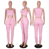 Solid Cropped Hoodie+Tank Top+Pants 3 Piece Sets CH-8193