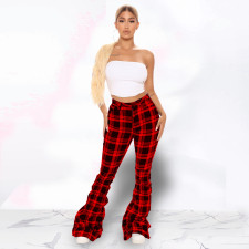 Casual Plaid Flared Stacked Pants YH-5243